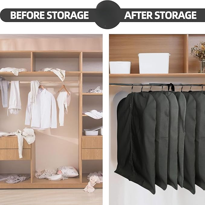 Premium 100% Cotton Garment Bags – 40" Black Canvas Suit Cover with YKK Zipper – Breathable, Dust-Proof Storage for Suits, Coats, Dresses, Jackets & Travel/Closet Use