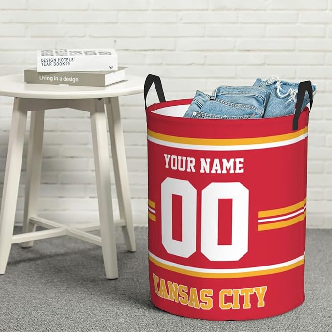 Custom Kansas City Laundry Hamper Personalized Laundry Basket Customized Name And Number Collapsible Storage Basket for Bedroom Bathroom Living Room Gifts