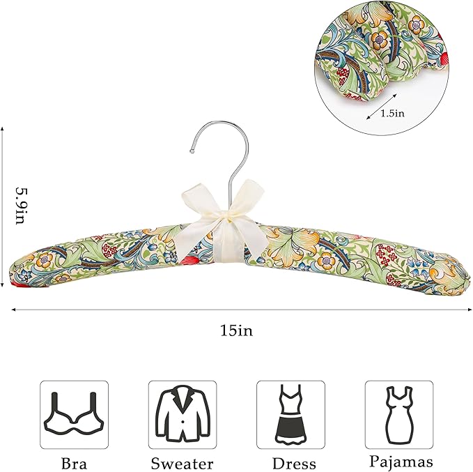 NEOVIVA Padded Hangers for Women Clothing, Floral Padded Clothes Hangers for Women, No Shoulder Bump Hangers for Adult, Padded Clothes Hangers for Women Sweaters, Dresses, Suits (Pack of 5)