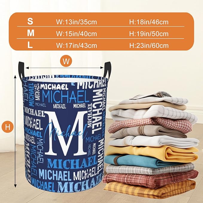 Custom Name Laundry Hamper, Personalized Laundry Basket with Name for Baby Boys Girls, Customized Collapsible Dirty Clothes Hamper Storage with Handles for Bedroom Bathroom Dorm Room Decor