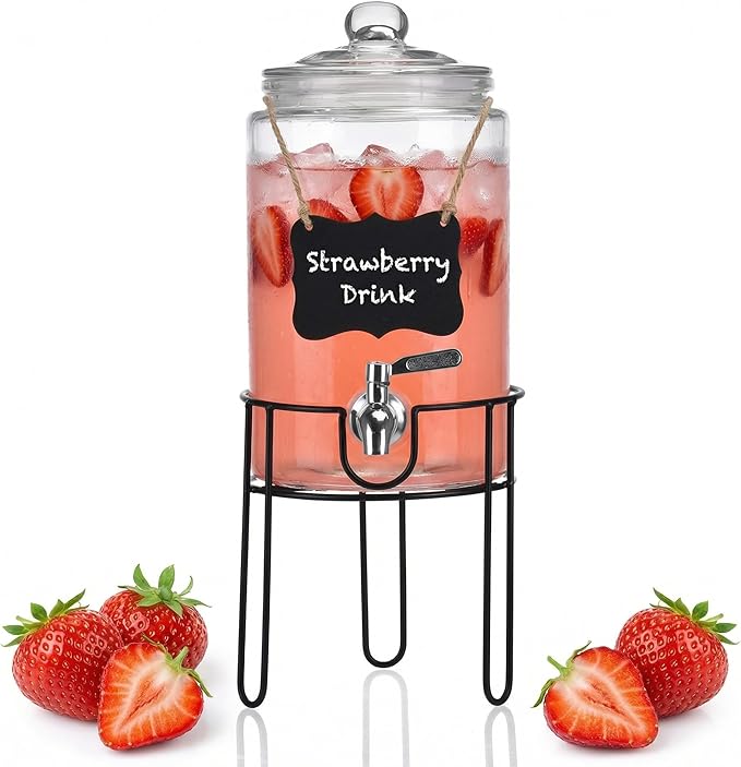 1 Gallon Drink Dispenser with Stand, Drink Dispensers for Parties, Christmas, Beverage Dispenser with 100% Leakproof Spigot, Ideal for Lemonade, Juice, Water, Laundry Detergent Dispenser