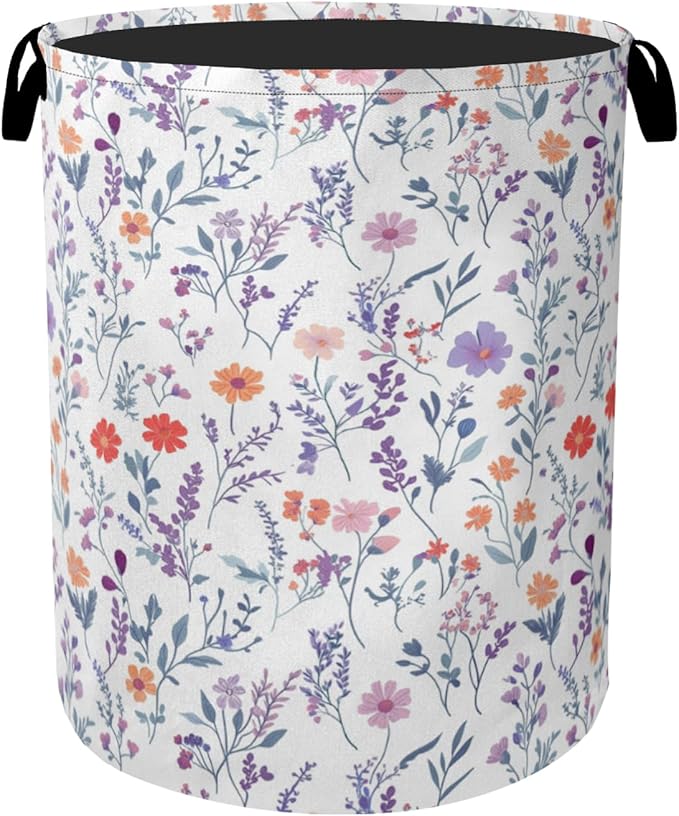 Spring Wildflowers Laundry Basket with Handles - Extra Large Foldable Hamper for Bathroom/Laundry/Bedroom/Dorm, Washable Fabric Storage Bin