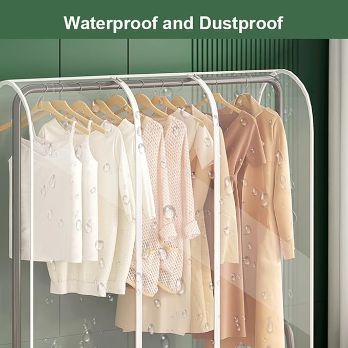 Clear Garment Rack Cover with Zipper Clothes Hanging Rack Cover Dustproof Waterproof Clothing Storage Protector (71x20x60 inch)
