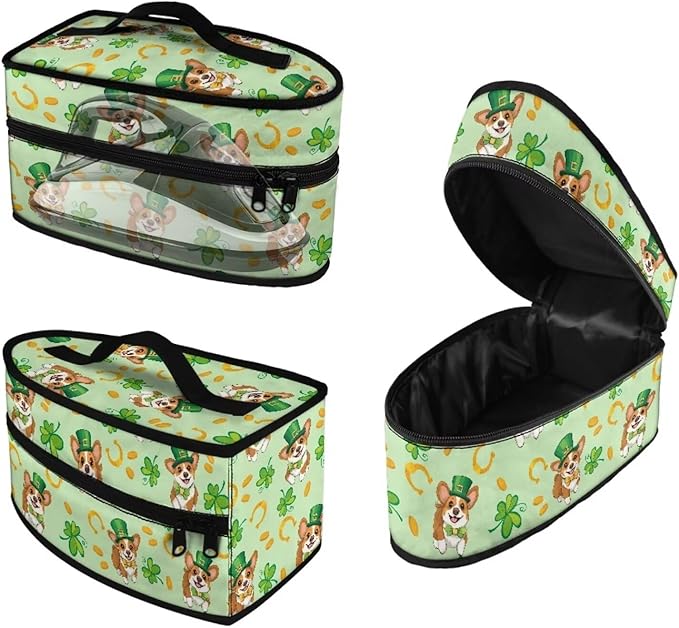 Saint Patricks Day Iron Storage Case Protective Carrying Bag Cute Reusable Four Leaf Clover Corgi Steam Iron Storage Bag with Zipper Handle Fits Outing