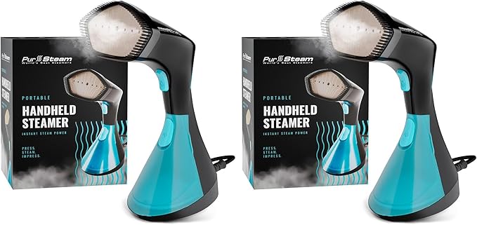 PurSteam Handheld Garment Steamer for Clothes – Powerful Wrinkle Remover with 3 Steam Settings, Large Removable Water Tank, and Fast Heat-Up – Portable Fabric Steamer for Home & Travel (Pack of 2)