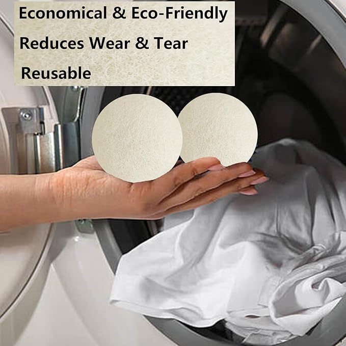 XL Wool Dryer Balls, 8PCS Natural Fabric Softener, Fluff Laundry Wrinkle Release and Saves Drying Time, Reusable (4PCS Plastic Balls and 4PCS Wool Dryer Balls)