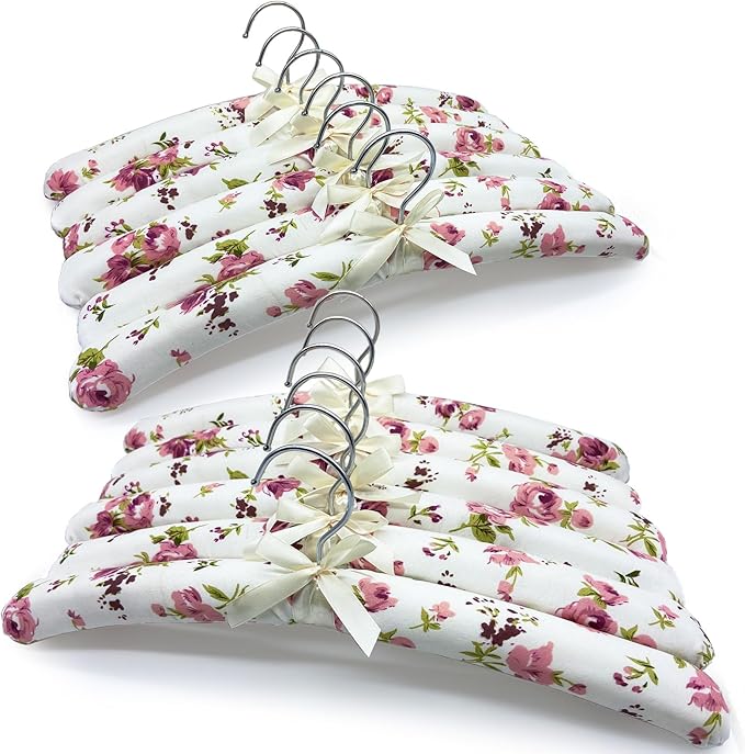 12 Pack Satin Padded Clothes Hangers, 17 Inch Anti Slip Fabric Coat Hangers for Sweaters, Women Clothing, Dresses, Wedding Gown