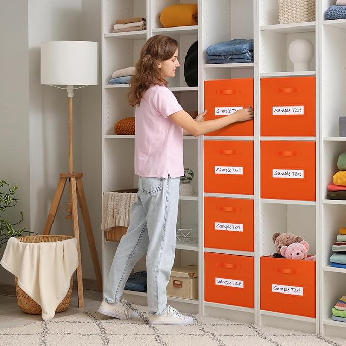 artsdi 13x13 storage cube bins (Set of 10) Foldable Fabric storage cubes with 10 Labels Window Cards & a Pen,13 inch cube storage bins,Closet Organizers for Shelves,Cubby Organizer Boxes,Orange