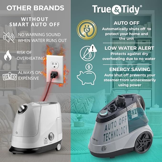 True & Tidy® Commercial Garment Steamer – Heavy Duty 1800W for Home & Commercial Use, 90+ Min Continuous Steam, Large 3L Tank, Wheels, Smart Auto-Off Safety