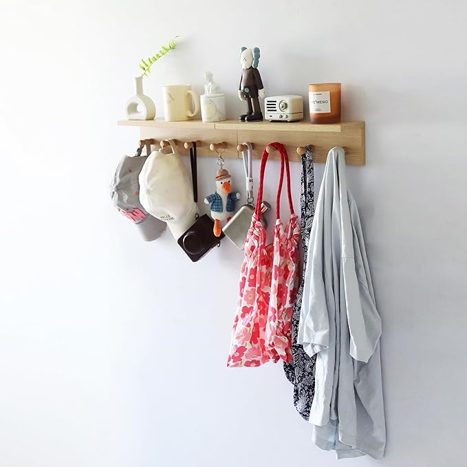 Entrance Coat Rack ，Coat Hooks, Wall-Mounted Wooden Hook Rack, Wall-Mounted Shelves are Very Suitable (Oak Color Finish—A-2)