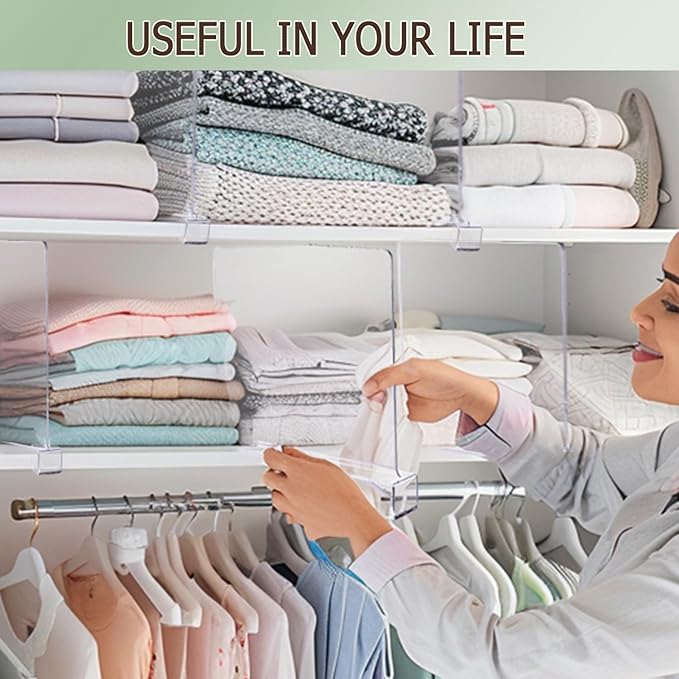 Shelf Dividers for Closet Organization, 12Pcs Closet Purse Organizeder Acrylic Shelf Dividers Purse Closet Organized Closet Dividers for Shelves Clear Shelf Dividers Shelf Separators in Closet (12Pcs)