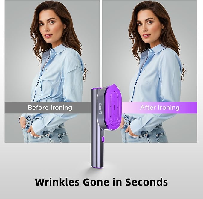 Portable Travel Steamer for Clothes, Rotatable Head 2 In 1 Iron, 100-220V 1200W 10s Fast Heat-Up for Office&Home&Hotel&Business Trip&Meeting, Quickly Iron Shirts/Suits/Pants Smooth (Purple)