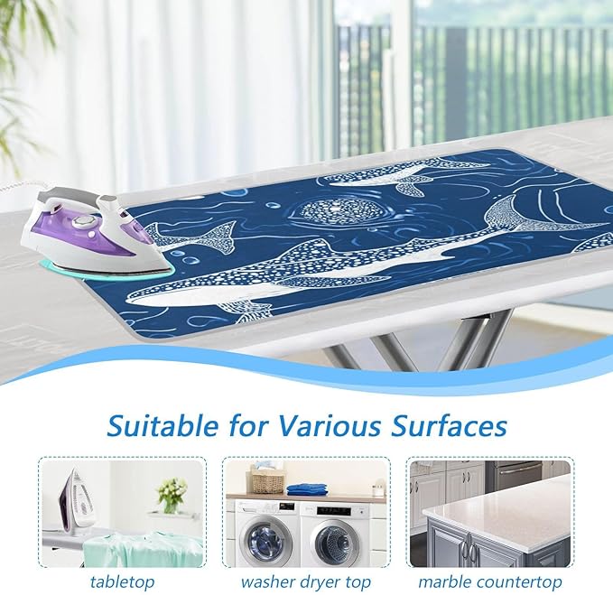 Ironing Mat &Pad Magnetic Heat Resistant Pads Portable Travel Ironing Blanket Ironing Board Covers 27.6x47.2Inches Batik Whale Sharks Bubble12