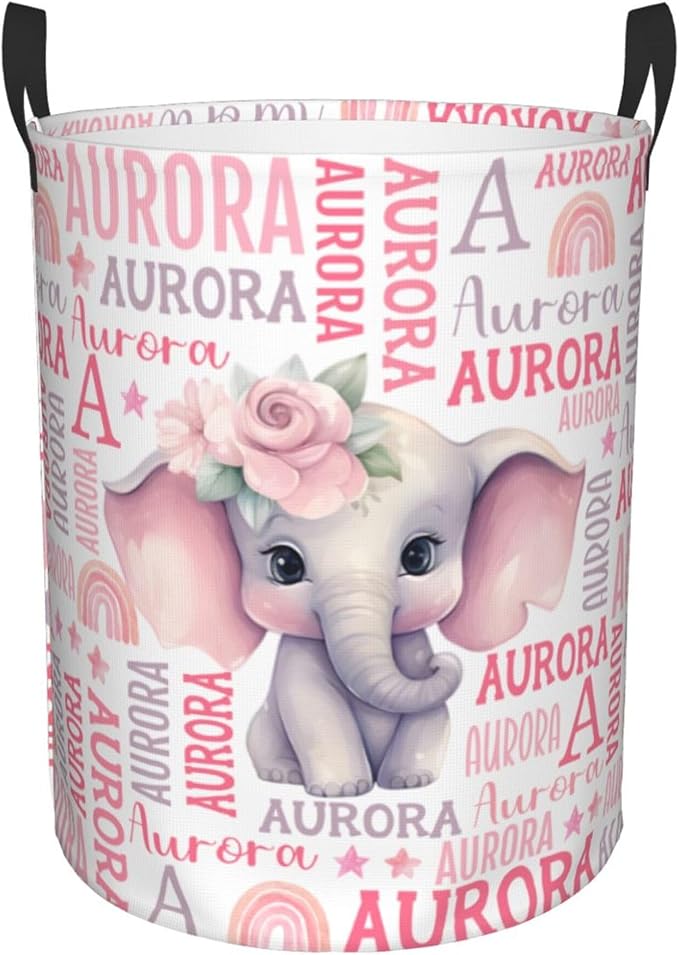 Personalized Elephant Laundry Basket For Baby Kids Boys Girls Adult Custom Hamper Basket With Name For Bathroom Bedrooms Collapsible Baby Laundry Basket, Dirty Clothes Hamper With Handles