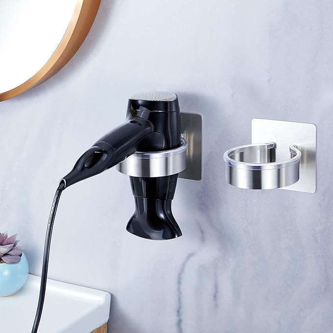 Hair Dryer Holder - Hair Tool Storage Organizer Wall Mount, Stainless Steel Hair Blow Dryer Holder, Hot Tools Holder, Adhesive Hairdryer Holder Bathroom, Hair Dryer Hanger, Blow Dryer Organizer