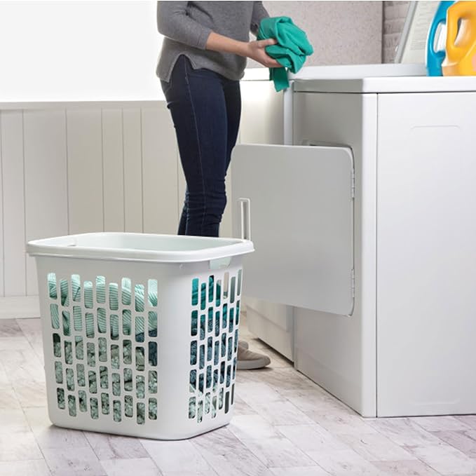 Sterilite Ultra Easy Carry Plastic Dirty Clothes Laundry Basket Hamper with Integrated Handles and Ventilation Holes, White (12 Pack)