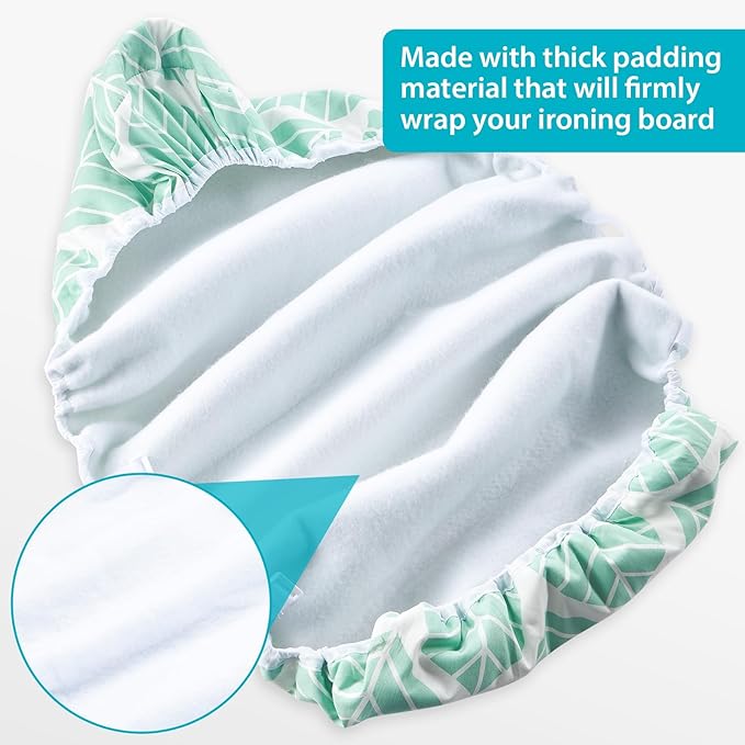 Seiritex Ironing Board Cover and Pad, Standard Size 15 x 54, Thick Padding with Elasticized Edges, Heat Reflective with Hook and Loop Fasteners, 3 Layers Iron Board Cover (Green Leaf)