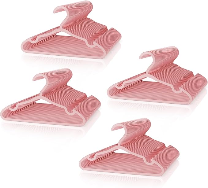 Plastic Kids Hangers - 100 Pack Non-Slip Baby Clothes Hangers for Closet, Toddler & Newborn Clothing Pants, Skirts, Coats (Pink)