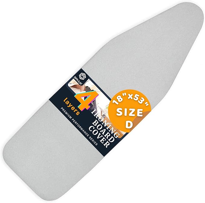SAVUK Ironing Board Cover and Pad Standard Size Silicone Coated 4 Layers 18"x53" inch Extra Heavy Duty Thick Padding, Heat Reflective, Non Stick Scorch and Stain Resistant (Silver, 18" X 53")