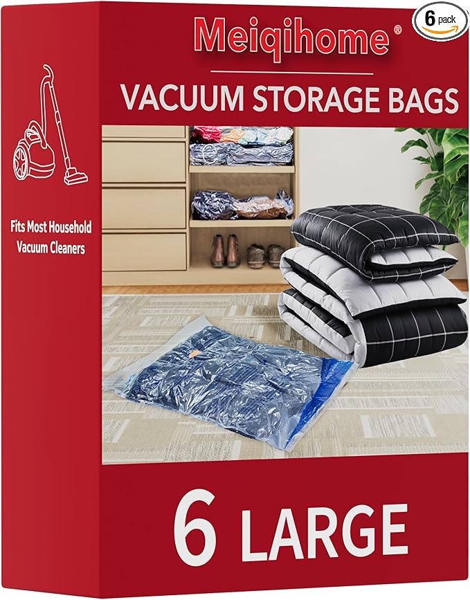 MEIQIHOME Vacuum Storage Bags, Space Saver Sealer Bags,Vacuum seal bags for clothing, Pillows, Comforters, Blankets, Bedding,6 LARGE