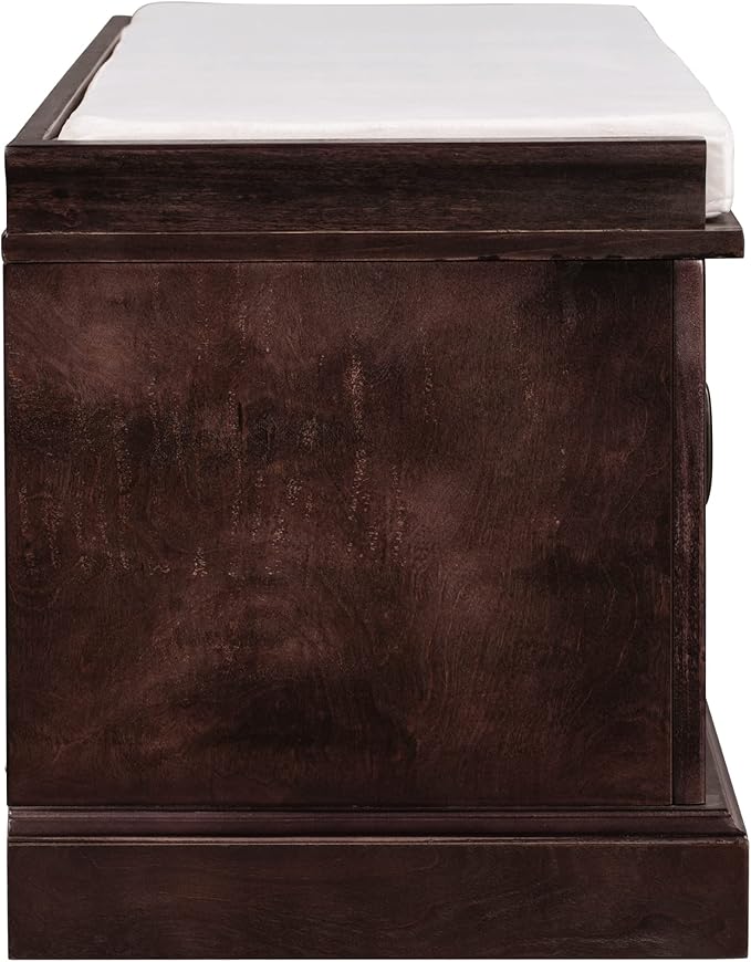 Knocbel 42.5" Entry Storage Bench with Removable Cushion, 2 Drawers and 2 Cabinets, Entryway Hallway Foyer Shoe Bench End of Bed Bench with Aluminum Handles, 200lbs Weight Capacity (Espresso)