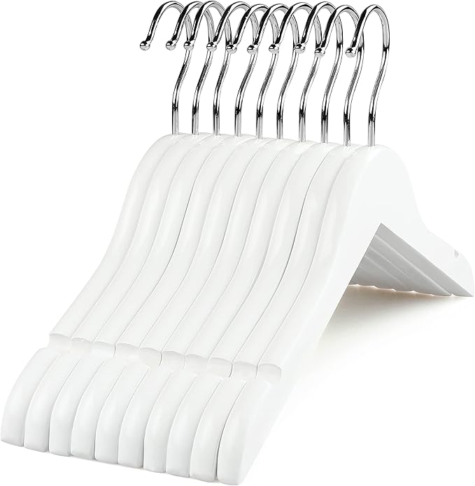 TOPIA HANGER Baby Clothes Hangers for Closet, White Children Kids Wooden Coat Hangers with 360° Stronger Swivel Hook and Extra Smoothly Cut Notches, 10 Pack-CT09W