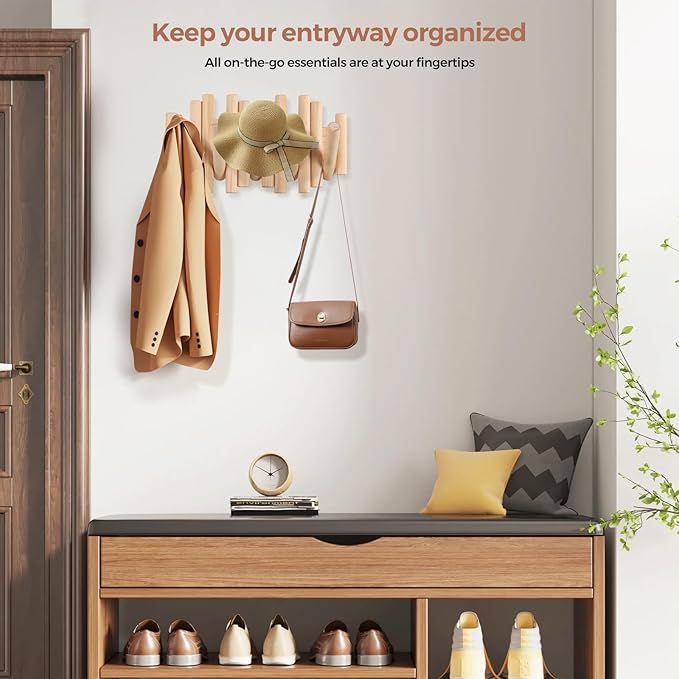 Wall Mount Coat Rack with 5 Hooks: Space-Saving Wall Coat Rack, Hooks for Hanging in Entryway, Bathroom, Home Office
