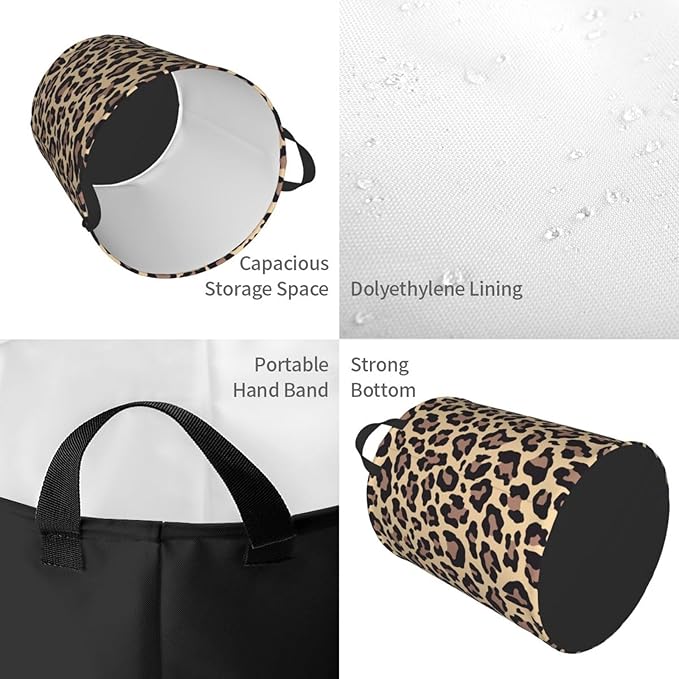 Leopard Print Animal Cheetah Round Laundry Hamper Storage Basket Toys Clothes Organizer Bin For Home Bathroom Bedroom Dorm Nursery, 62l