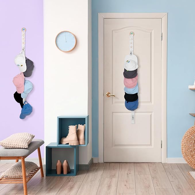 Windyun 2 Pcs Boho Hat Rack for Baseball Caps, Holds up to 20 Hats, Macrame Hat Hangers Wall Mounted, Hanging Cap Holder over Door for Caps Decoration and Display