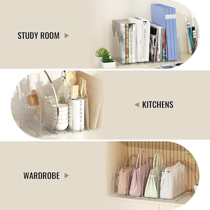 Purse Organizer for Closet, 10 Panels Adjustable Shelf Dividers for Closet Storage and Organization Clear Purse Handbag Clothes Closet Organizers and Storage for Bedroom, Kitchen, Cabinets, Bathroom