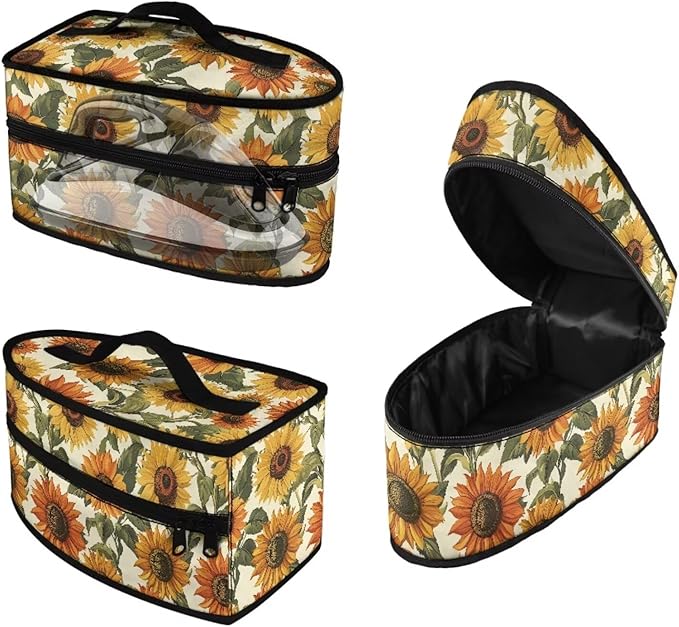 Vintage Sunflower Print Steam Iron Case Portable Travel Steamer Carrier Bag with Handle Handheld Iron Storage Case Iron Accessories, Case Only