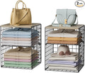 4-Tier Stackable Closet Organizers and Storage, Closet Shelves with Adjustable Dividers & Wood Top Extra Storage, Clothes Storage Basket Bins for Wardrobe, Closet Organizer System, Black