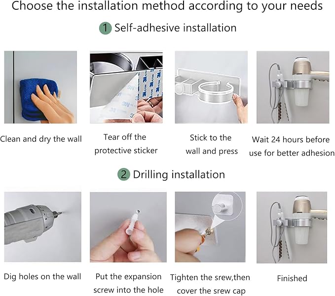 Hair Dryer Holder, Wall Mounted Stainless Steel Blow Dryer Holder & Hair Straightener Holder for Flat Iron,Curling Iron,Hairdryer