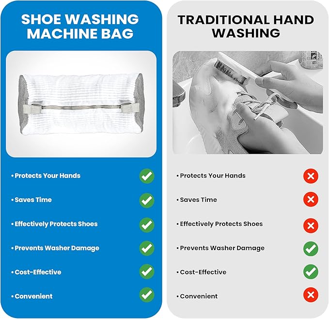 Shoe Washing Machine Bag, Laundry Footwear Bag for Washer and Dryer, Reusable 2pc Cleaning Bags for Sneakers & Tennis Shoes, 360° Deep Clean for All Types with Self-Locking Invisible Zipper