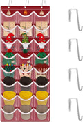 LoforHoney Hat Organizer for Baseball Caps, Over The Door Hat Rack with 24-Pocket, 3 Hooks, Christmas Organizer for Santa Hats, Stockings, Gifts, Festive Red with White Fluffy Trim-Ideal Holiday Gift