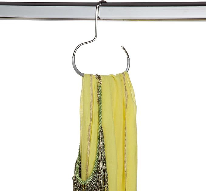 Mawa Scarf, Shawl, Belt, and Accessory Organizer, Non-Toxic Metal Hanger with Grip Coating, Easy Access Open Hook, Model G-1 Space Saving Design, Set of 5, White