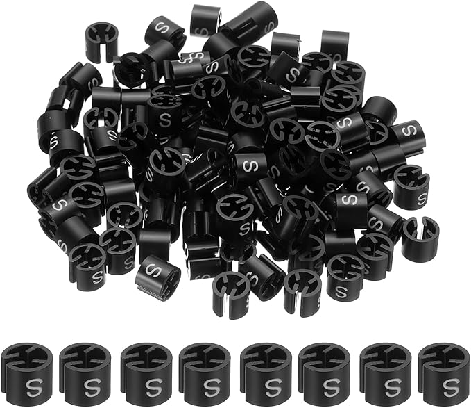 PATIKIL 300 Pcs Clothes Hanger Markers S Fit Rod Garment Size Tag Hanger Clips Round Color Coding Label for Clothing, Black