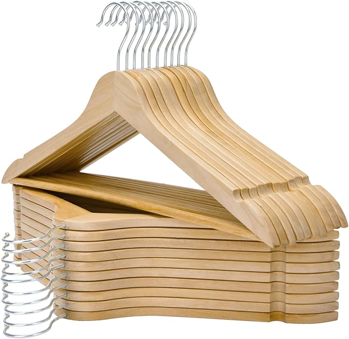 FairyHaus Wooden Hangers - 20 Pack, Natural Wood Hangers with 360 Swivel Hook and Notches, Slim & Lightweight Wooden Hanger for Clothes, Coats, Suits & Jackets