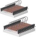 Jiang&Rong 20-Pack Wooden Hangers with Metal Clips - Adjustable Non-Slip Closet Organizers for Pants, Jeans, Skirts, Socks | Heavy-Duty Rustproof Hanger Set (Black)