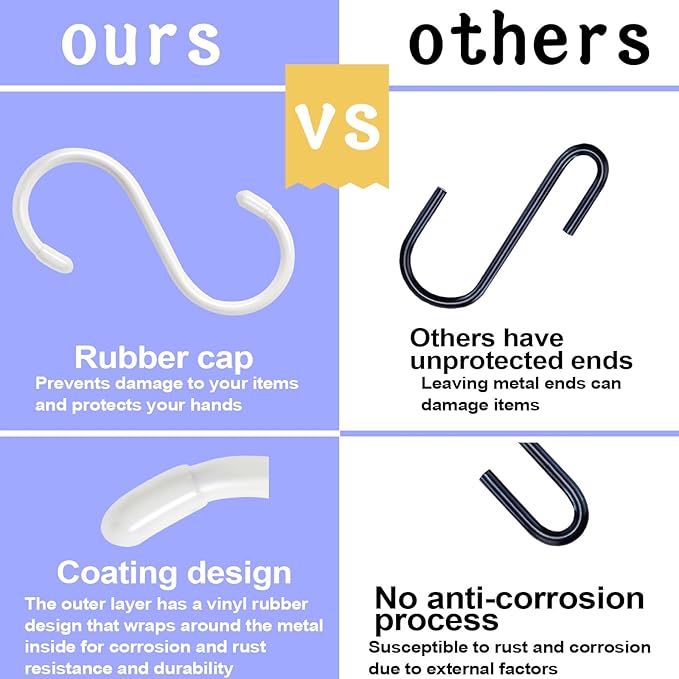 5 Inch Closet S Hooks, S Hooks for Hanging Jeans, 6 Pack White Vinyl Coated S Hook Sturdy Non Slip Kitchen and Heavy Duty S Hook for Hanging Large Object, Plants, Garden Tools,Pot