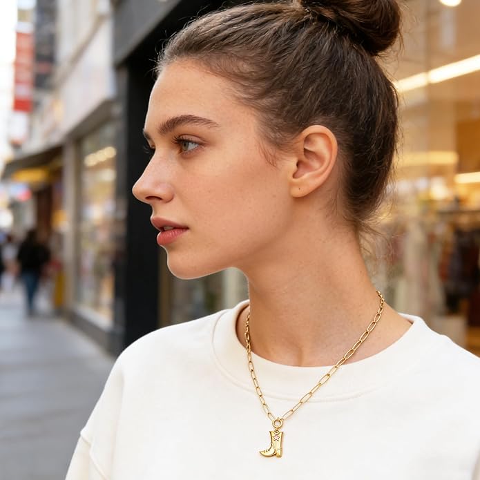 Chunky Gold Necklace for Women Gold Evil Eye Cowboy Pendant Necklace Dainty Paperclip Chain Vintage Luck Amulet Choker Necklaces Celestial Jewelry Gift