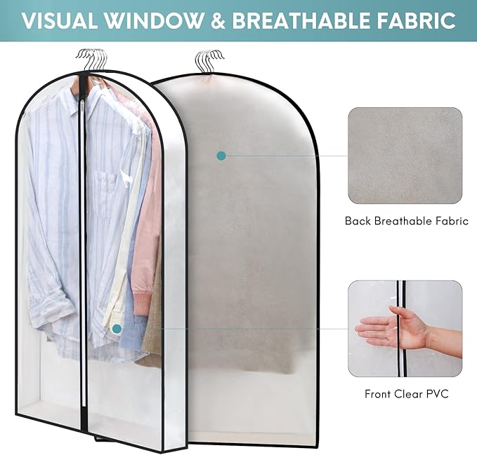 40" Clear Garment Bags for Hanging Clothes, 4" Gusseted Suit Bags for Closet Storage, Hanging Clothes Storage Suit Cover Bags with Zipper for Coats, Jackets, Shirts, 4 Packs