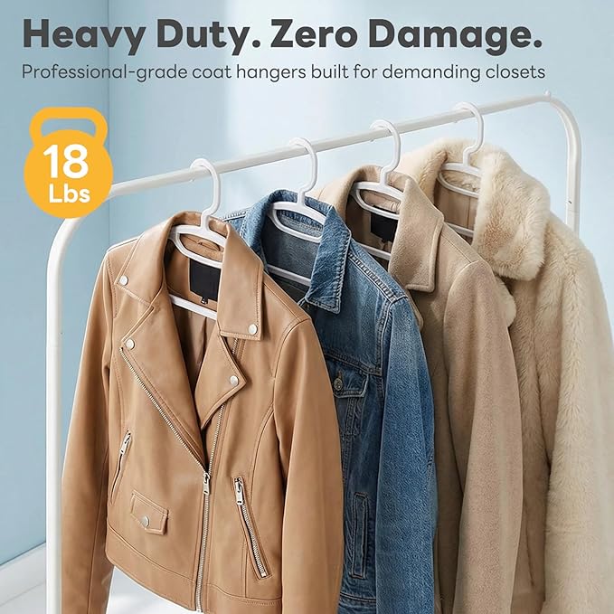 HOUSE DAY Plastic Clothes Hangers 24 Pack, Sweater Hangers No Shoulder Bump, Thick Heavy Duty Coat Hanger for Closet, White Wide Hanger with Non-Slip Hook for Sweaters, Suits, Dresses, Jackets, Pants