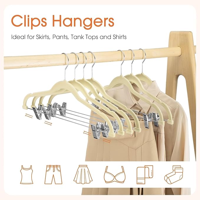 VECELO Premium Velvet Clothes Hangers Suit with Metal Clips (20 Pack)-Non Slip & Space-Saving with 1 Magic Hangers & 2 Tie Rack Excellent for Men and Women