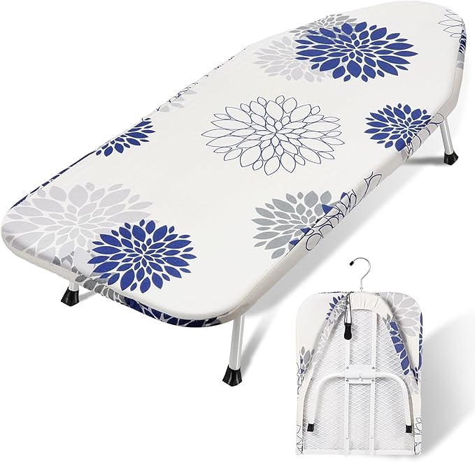 SheeChung Tabletop Ironing Board 12"x32",Small Ironing Boards with Heat Resistant Cover Pad,Portable Tabletop Ironing Board with Non-Slip Feet,Mini Folding Iron Board for Household Laundry,Dahlia