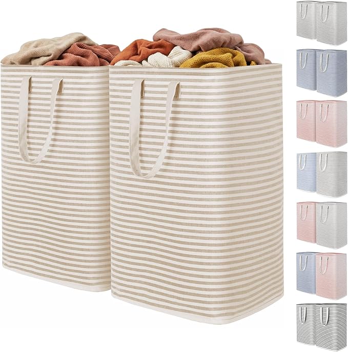 Lifewit 2 Pack Laundry Hamper Large Collapsible Laundry Baskets, Freestanding Waterproof Clothes Hamper with Easy Carry Handles in Laundry Room Bedroom Bathroom College Dorm, Beige, 2 x 80L