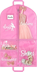 DEEKA Dance Garment Bag for Hanging Clothes with Zipper Pockets Dance Accessories Essentials Uniform Costume 40 Inch Dress Bags for Dance Competition Girls (Pink,White-Dance)