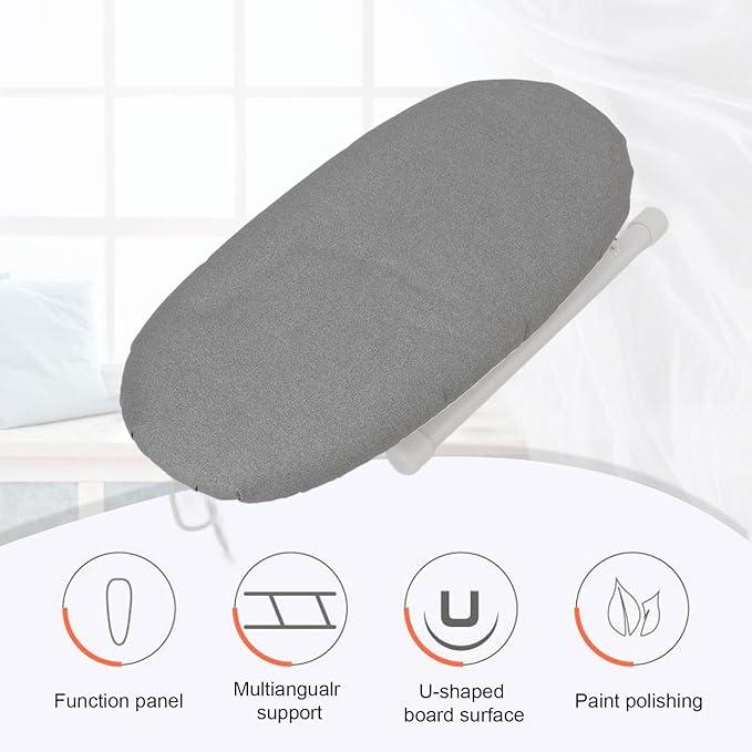 Ironing Board, Heat Resistant Mini Iron Board Foldable Tabletop Ironing Board Portable Iron Board Clothes Ironing Accessories for Home Dorm (Grey)