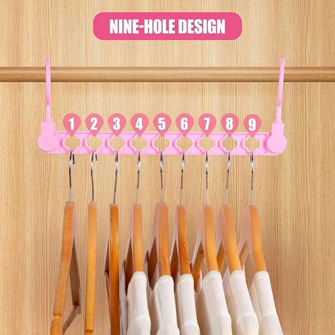 SLMT Magic Hangers Connectors 10 Pack Space Saving Closet Organizers College Dorm Room Essentials Space Saver Cascading Hangers with 9 Holes (Pink)