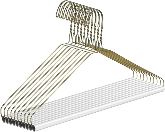 10 Pcs Dry Cleaner Hangers with Tubes - 16" Wire Hangers Bulk for Pants Caped Suit & Strut Home or Dry Cleaners (Gold)